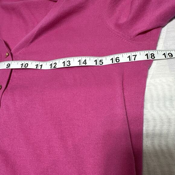 Trina Turk Cotton Knit Cardigan Sweater Women’s Sz L Gold‎ Metal Buttons Pink - Picture 7 of 8
